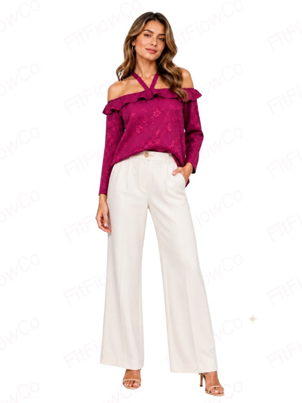 GUESS Burgundy Satin Floral Jacquard Off Shoulder Blouse Women S NWT